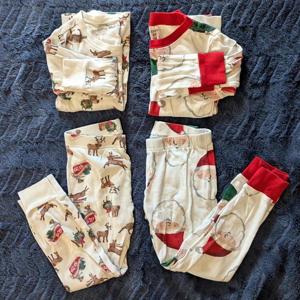 Carter's & Old Navy Kids Holiday Pajama Set - Red and Cream, Size 4T